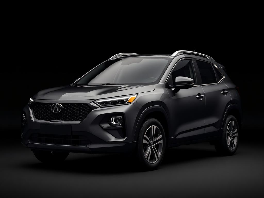 SUV compact gris d'occasion photographié sur fond sombre